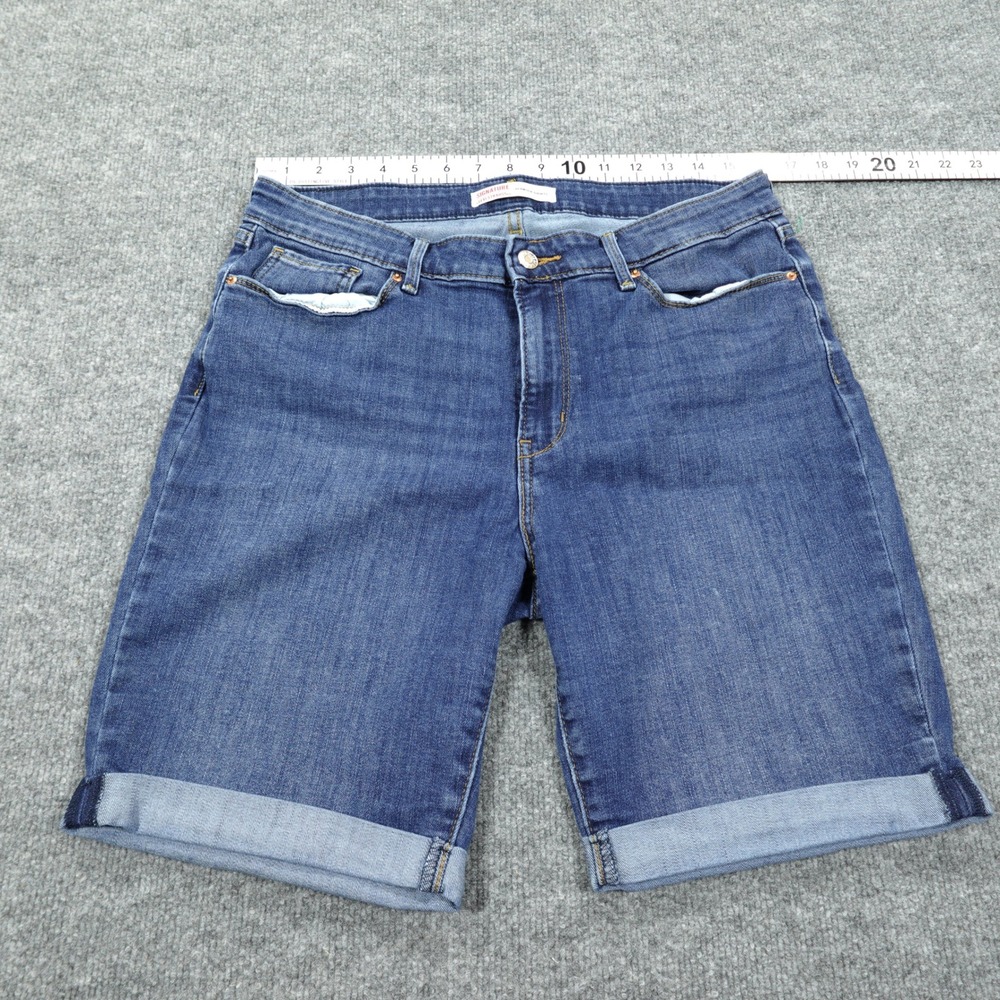 Levis Signature Shorts Womens 12 Blue Bermuda Denim Cuffed Stretch Jorts - Picture 7 of 10